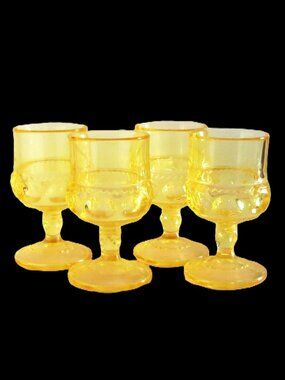 Vintage Indiana Glass King’s Crown Thumbprint Goblets Amber Set of 4